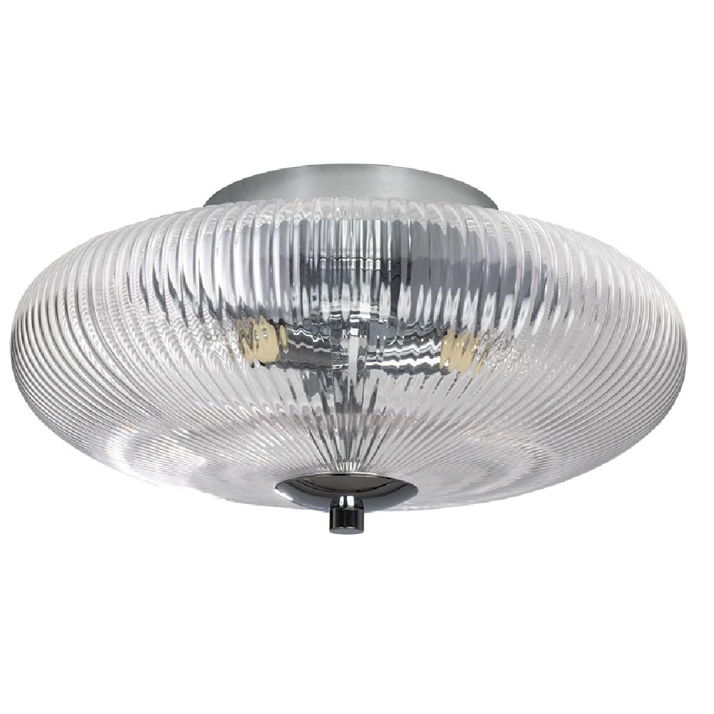 Britalia Flush Mount Ceiling Light, 30cm, Clear Ribbed Glass, Polished Chrome, Modern, 15cm x 30cm, Indoor