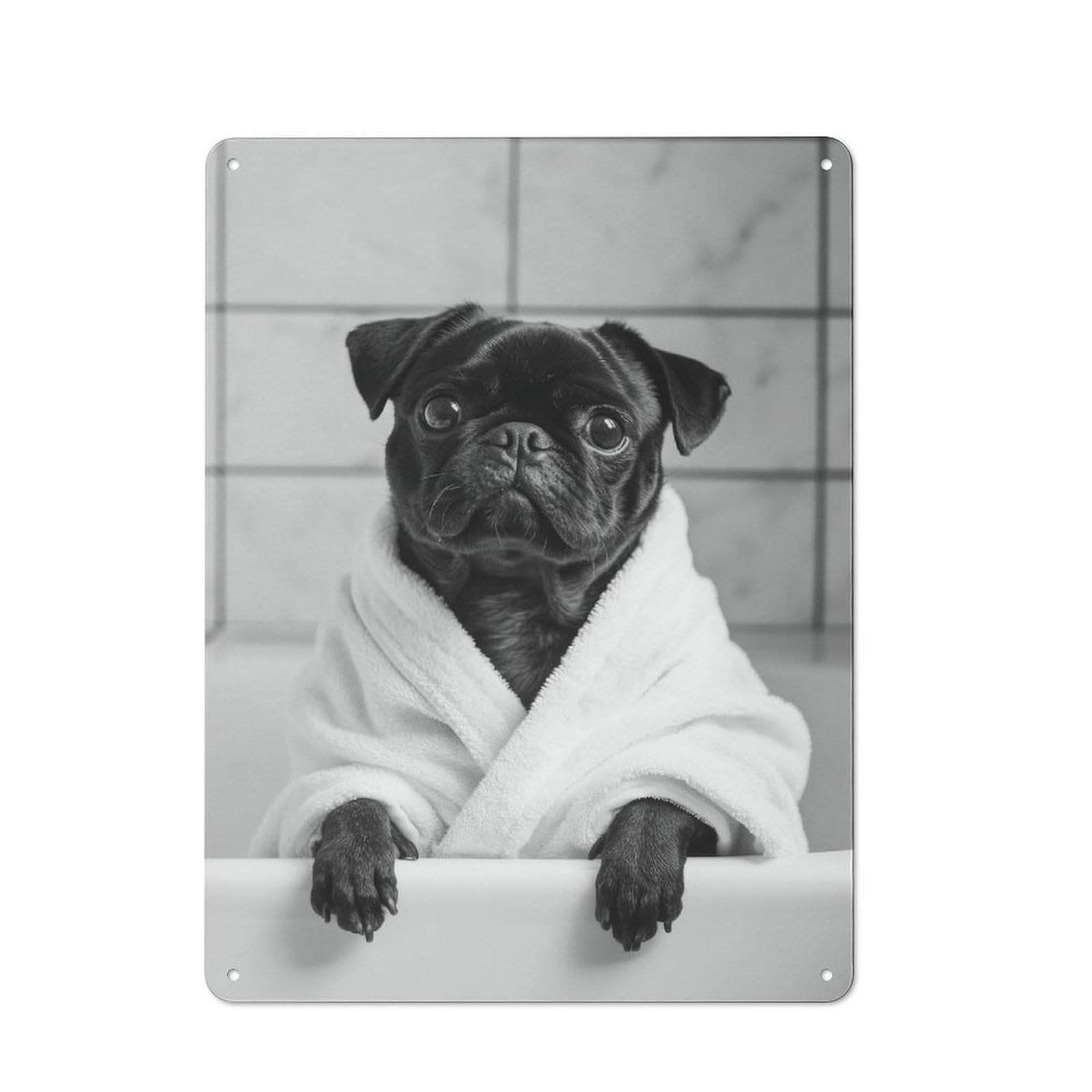 Junmoney Style-18 Character Decorative Tin Plaque 40X30cm Featuring Pug In Robe Funny Bathroom Poster, Home Wall Decor For Flat, Dorm Room, Lounge Or Cafe