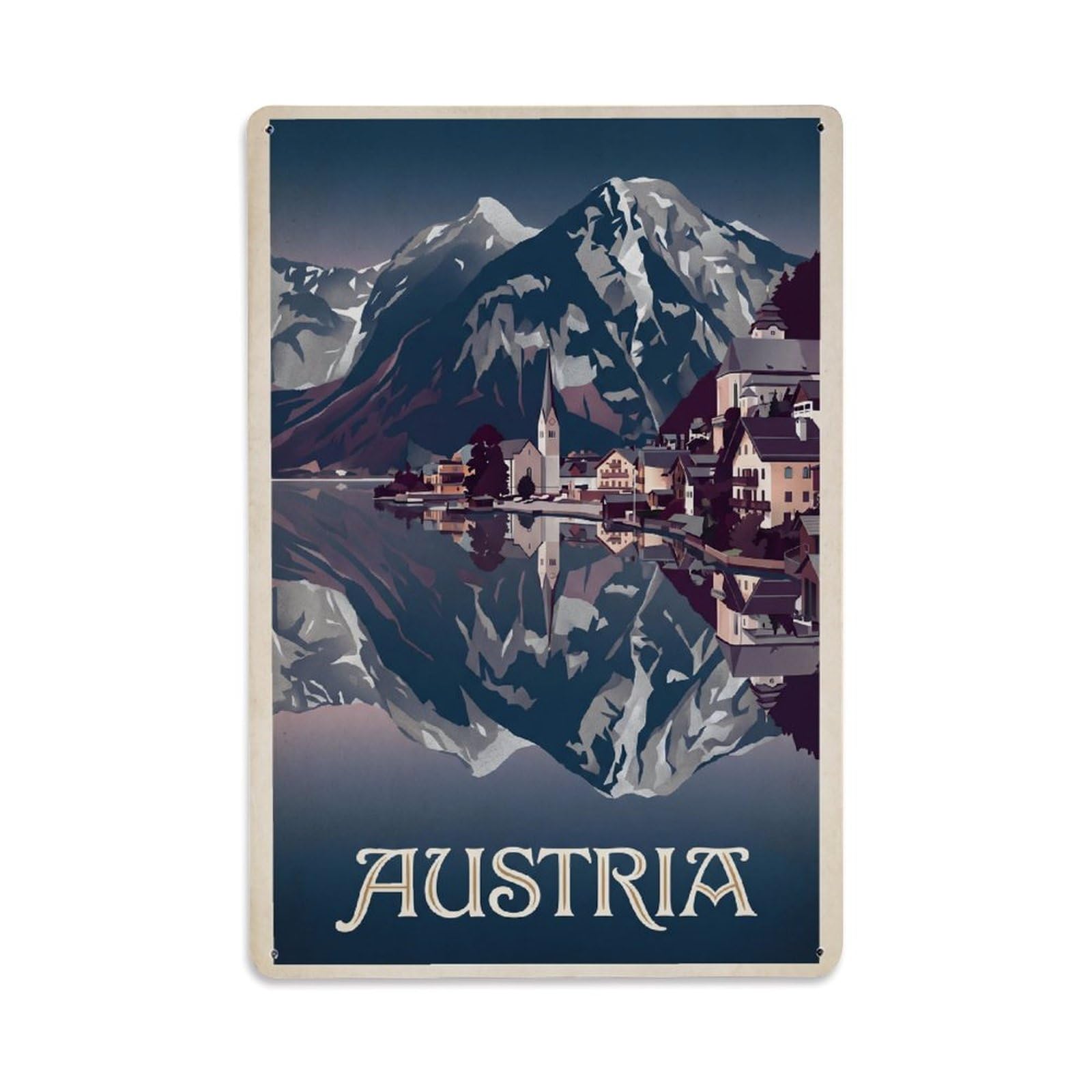 Gead 8X12inch Style Vintage Travel Austria Peak Reflection Metal Tin Sign