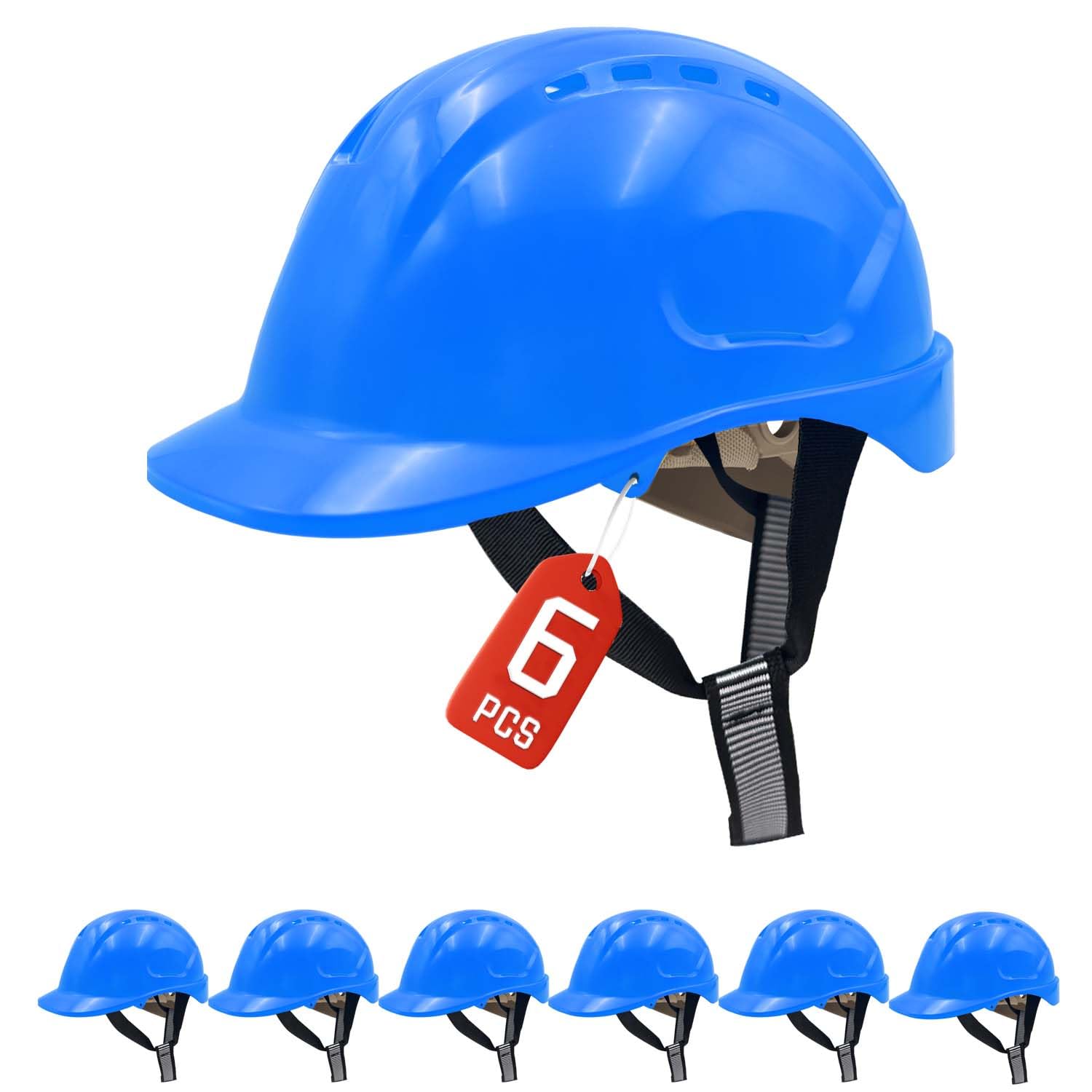 MUSTBAU 6PCS Hard Hats Construction Safety Helmet Wheel Ratchet Adjust Hard Hat 52-66cm for Scaffolding, Construction and Tradesmen EN 397