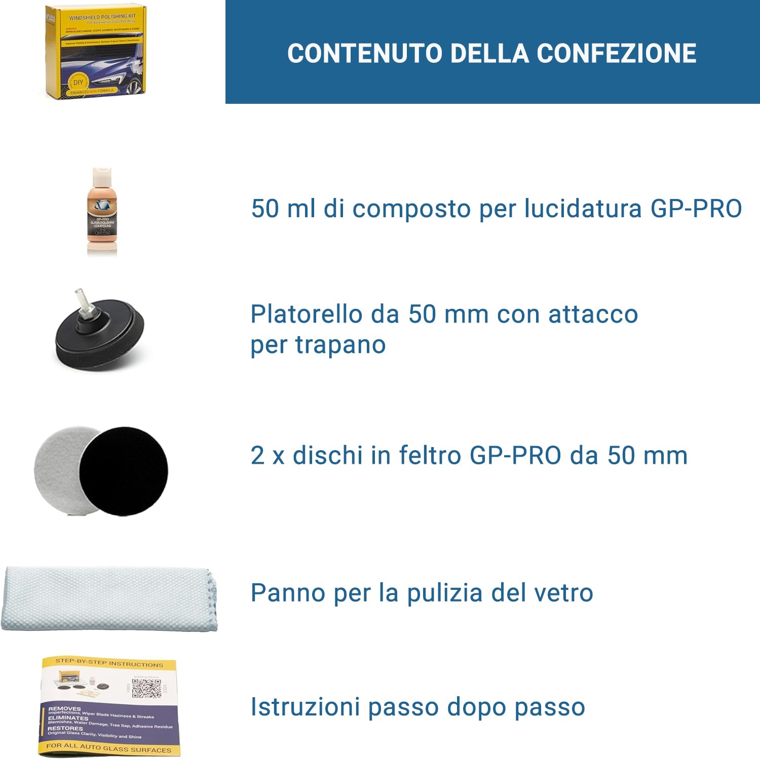 Glass Polish - Kit di lucidatura del Parabrezza - Riparazione del Vetro dell'auto Fai da Te da 75mm - Rimuovi i Danni dalla Spazzola del tergicristallo e ripristina la chiarezza e la lucentezza.