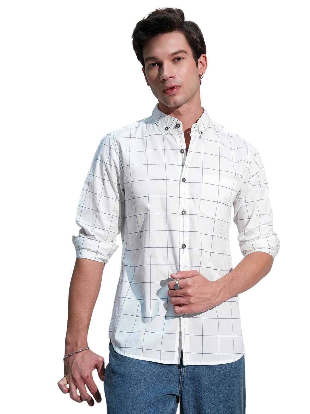 Men's’s Checked Cotton Slim Fit Casual Shirt with Button Closure | A Timeless Classic with a Modern Tailored Fit-image-1