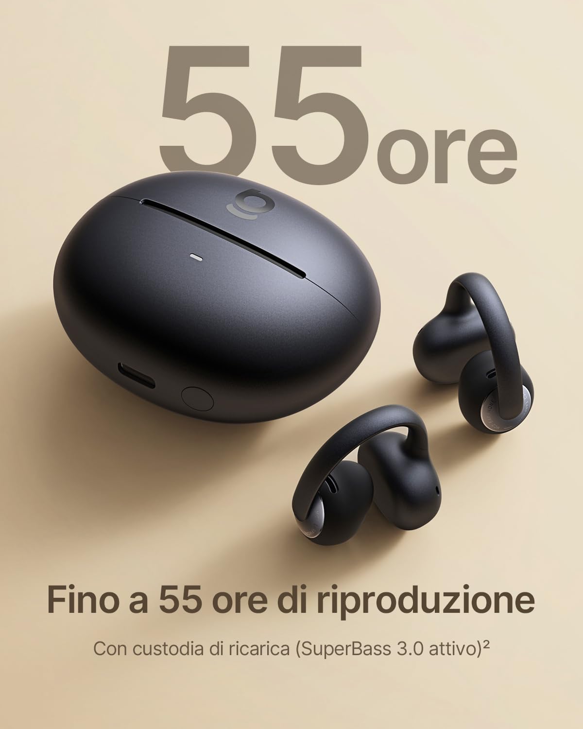 Baseus MC2 Cuffie Open-Ear, Auricolari a Clip con CloudComfort 2.0, Hi-Res Audio, LDAC, SuperBass 3.0, Bluetooth 6.0, 4 Microfoni con IA per chiamate nitide, 55 h di autonomia, IP67, leggeri 5,1 g