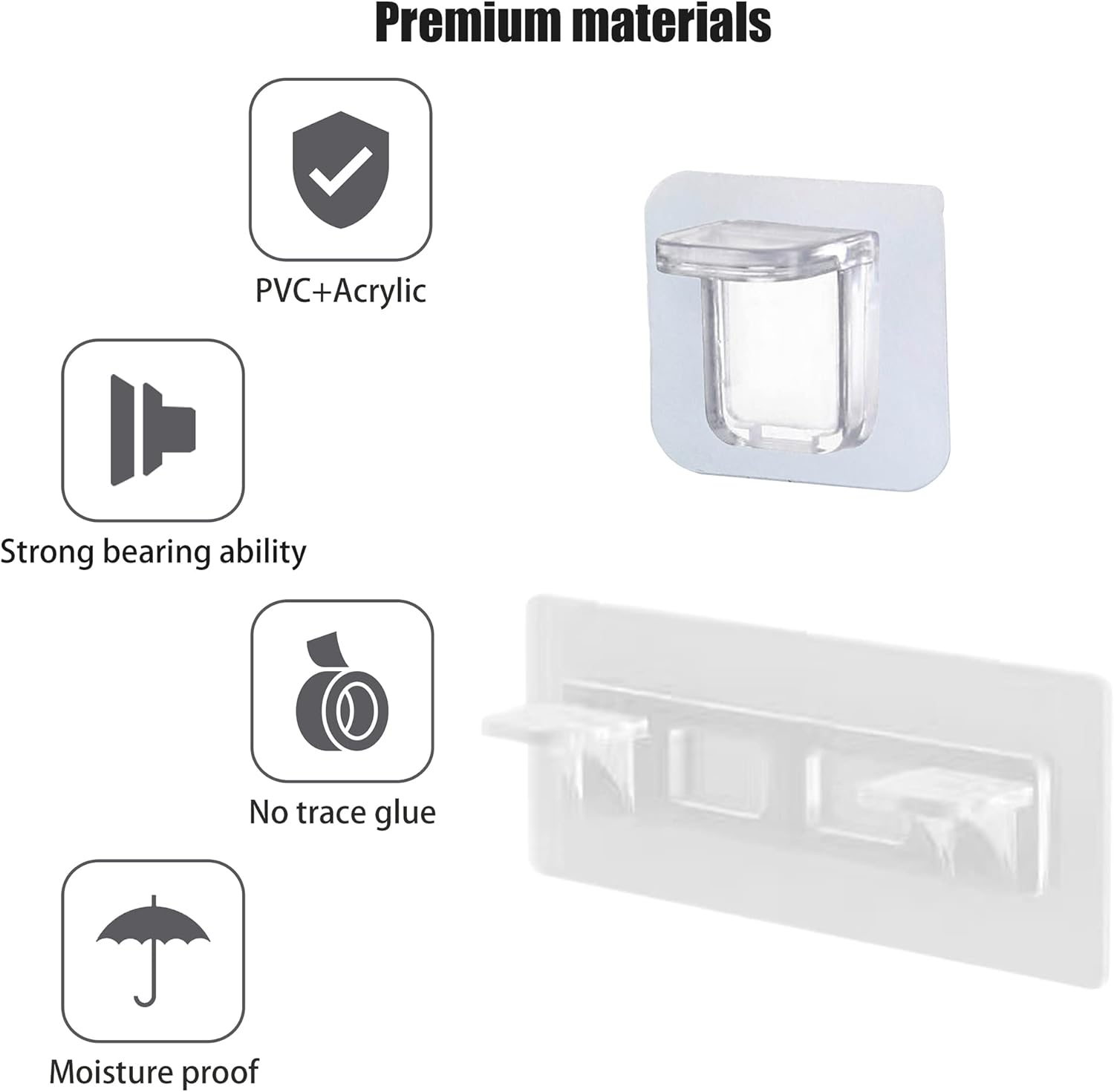 Self Adhesive Shelf Support Peg Set,No Drilling Partition Pin,Punch Free Closet Division Plate Bracket,Traceless Sticker Cabinet Clapboard Layer Holder,Strong Bearing/Heavy Duty/Waterproof(12pcs+4pcs)