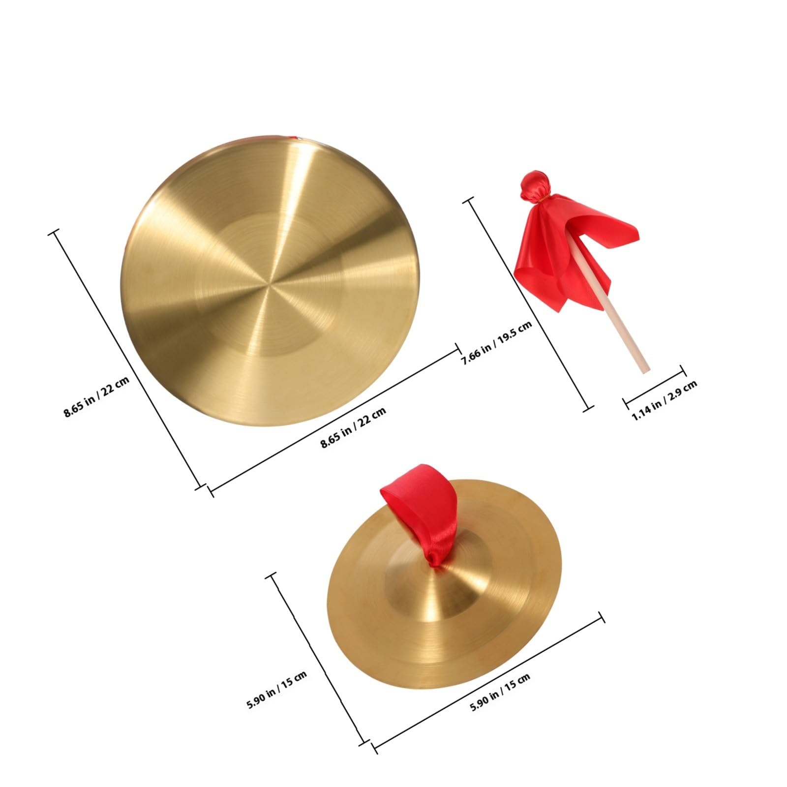 NOLITOY Ensemble de Gong en Cuivre Résistant Utilisation Fréquente 22 Cm 2 Cymbales 15 Cm, Ton Clair et Résonnant pour Orchestres et Performances Personnelles
