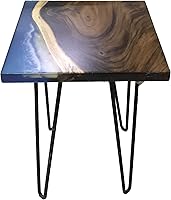 Vista 8 de Mesa de epoxi transparente, mesa de sofá con forma cuadrada, mesa auxiliar de resina de madera, mesa de centro de madera con borde natural para sala