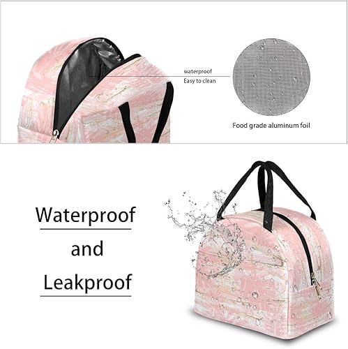 Miniatura 4 de Pink White Gold Lunch Tote Bag for Women Adult Men Grunge Insulated Lunch Box Small Leakproof Cute Lunchbox Cooler Bag Reusable Lunch Bag for Work