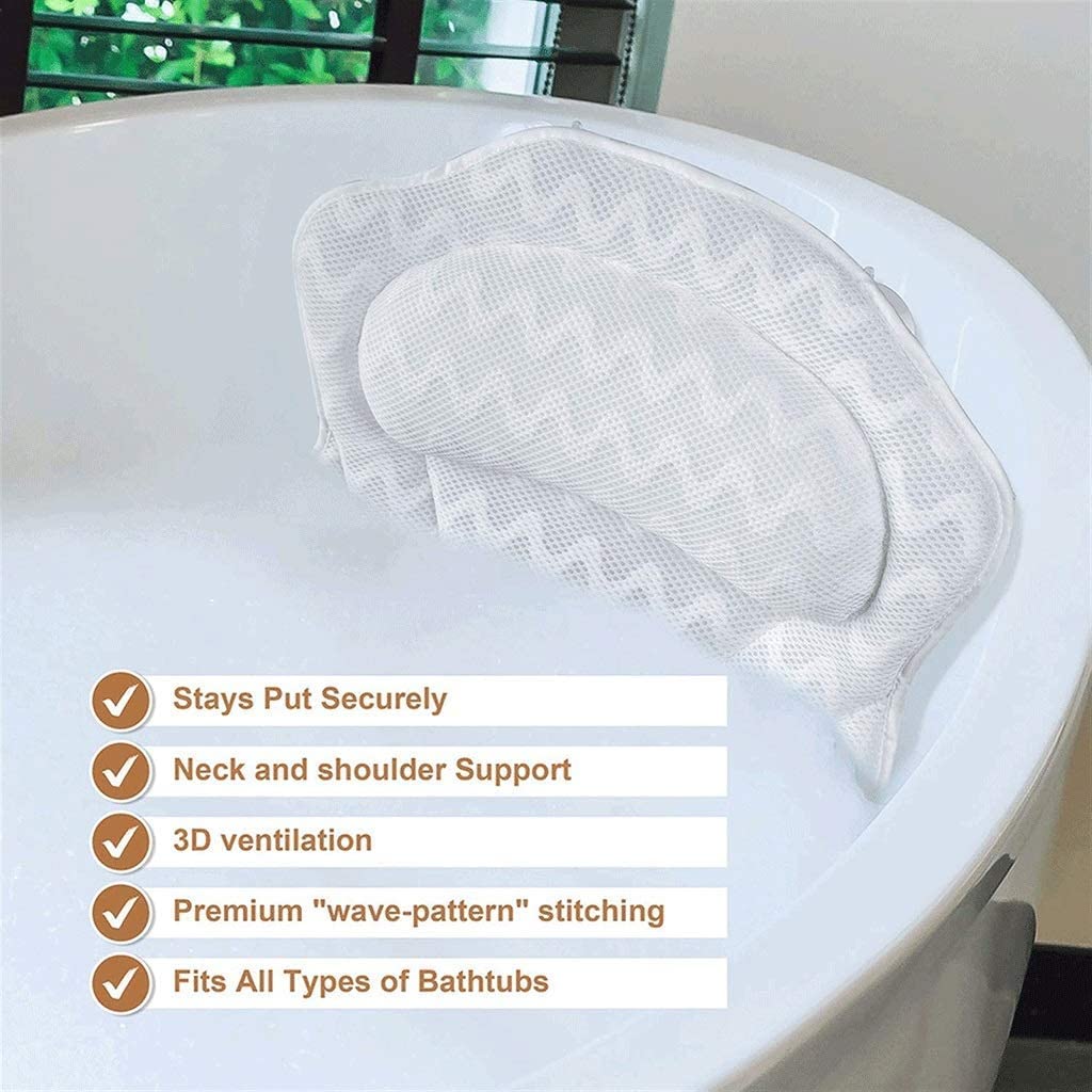 Almohada de SPA Lujo: Ergonómica con Tecnología de Malla de Aire 3D y Ventosas para Soporte Cabeza, Espalda, Hombros y Cuello en Bañera, Jacuzzi y SPA Doméstico