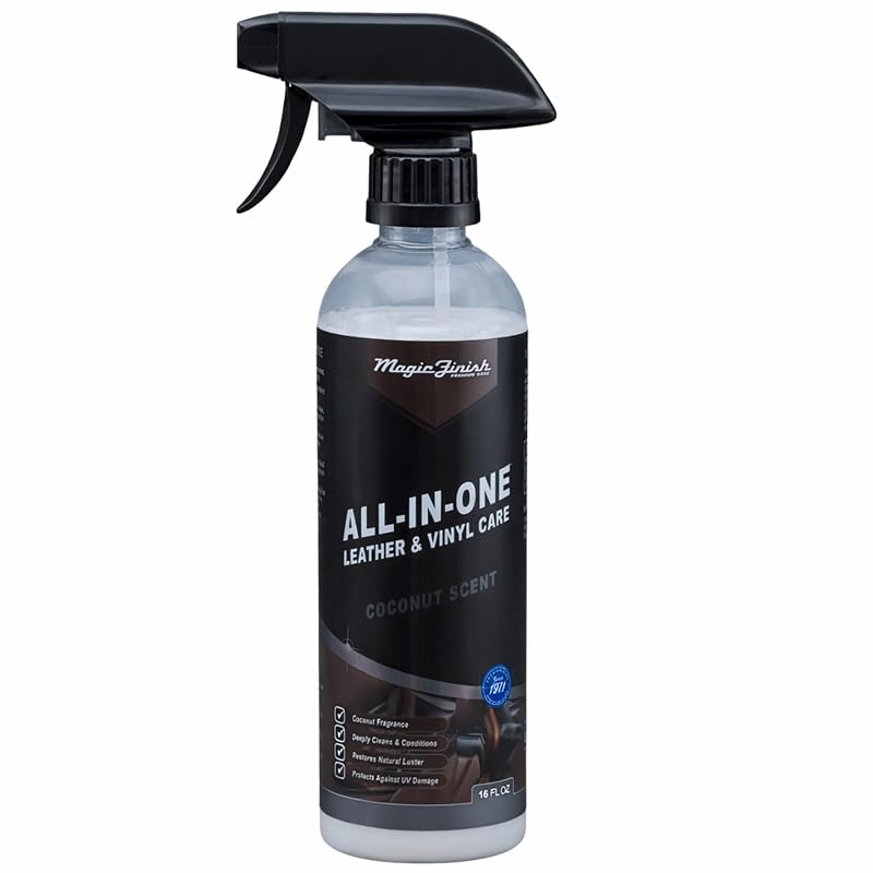 Magic Finish Condicionador para Couro e Restaurador de Vinil em Spray com Fragrância de Coco, Fórmula Não Oleosa, 473 mL