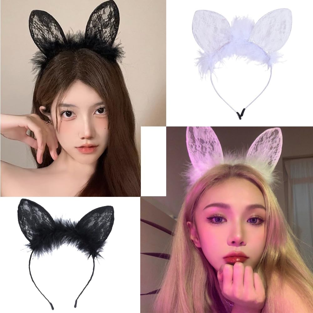 Cat Ears Headbands Plush Lace Halloween Cute Costume Party Makeup Hair Headpiece Sexy Masquerade Nightclubs Photo Prop for Women - Image 5