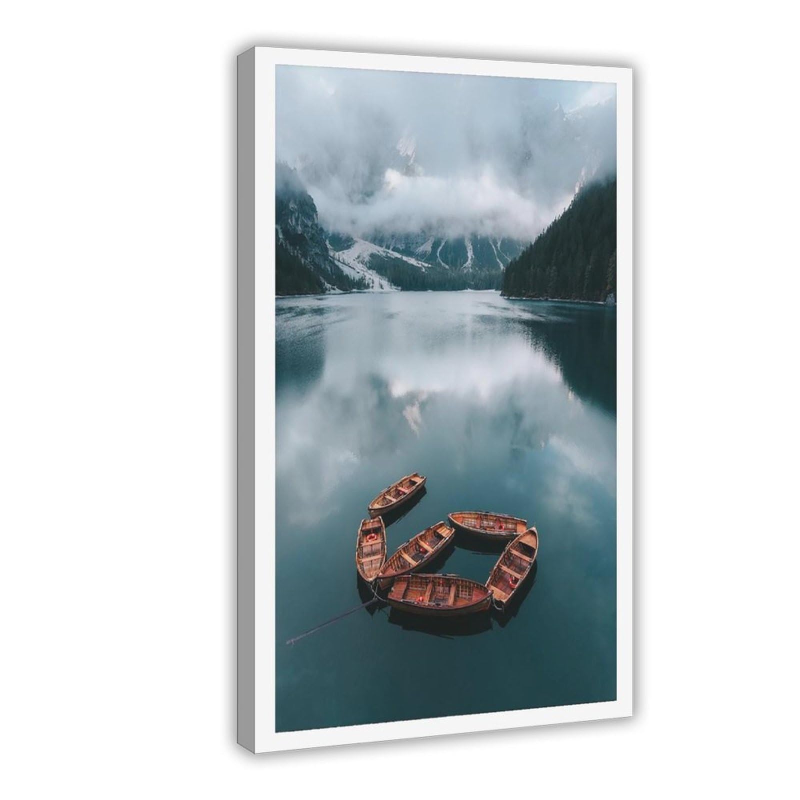 HEYANM Dolomites Print Moody Italian Alps Lake Boats Canvas Poster Bedroom Office Room Decor Gift Frame 20x30inch