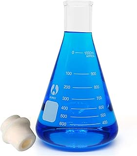 Bomex Glass Flask Erlenmeyer Flask Narrow Mouth 1000Ml Graduated Flasks with Stopper（Single） 1000Ml