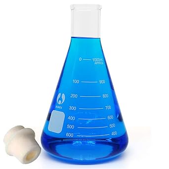 Glass Flask Erlenmeyer Flask Narrow Mouth 1000ml Graduated Flasks with StopperSingle