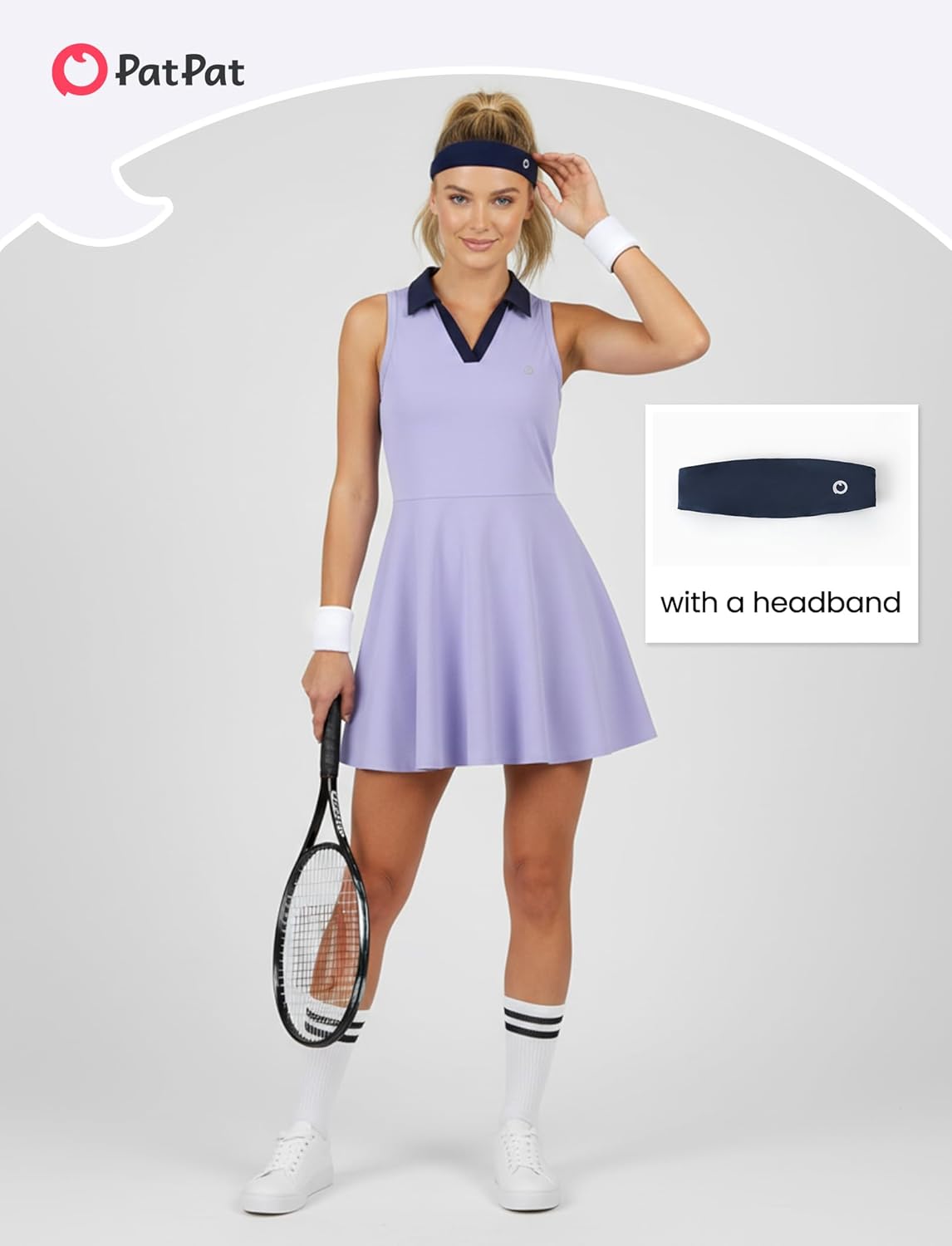 PATPAT Girls Tennis Dress Set, Athletic Dress with Headband & Bamboo Viscose Shorts with Pocket, Outfit for Golf Dance School