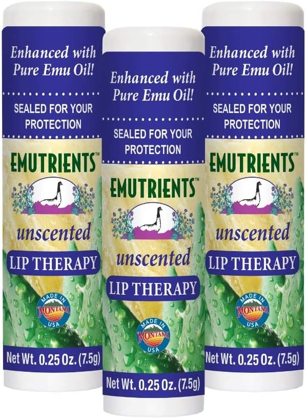 Montana Emu Ranch - Lip Therapy Lip Balm - 0.25 Ounce - Unscented - 3 Pack - Made with Pure Emu Oil