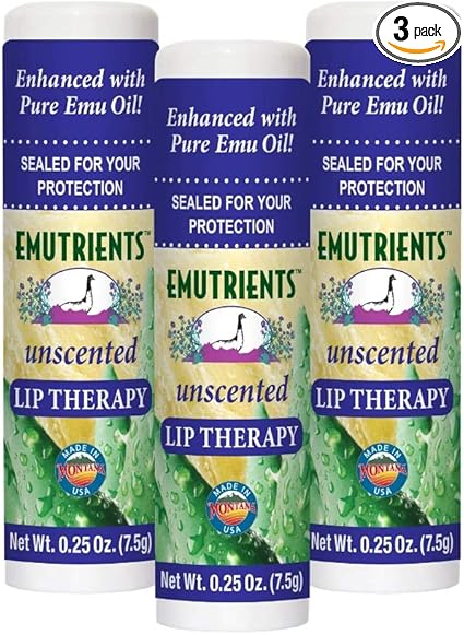 Montana Emu Ranch - Lip Therapy Lip Balm - 0.25 Ounce - Unscented - 3 Pack  - Made with Pure Emu Oil
