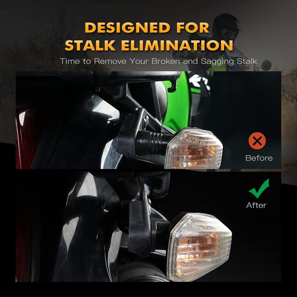 Black Front and Rear Blinker Stalk Elimination Kit Adapter Plate Turn Signal Adapter Compatible with Kawasaki KLR 650 2008-2018 2017 2016 2015 2014 2013