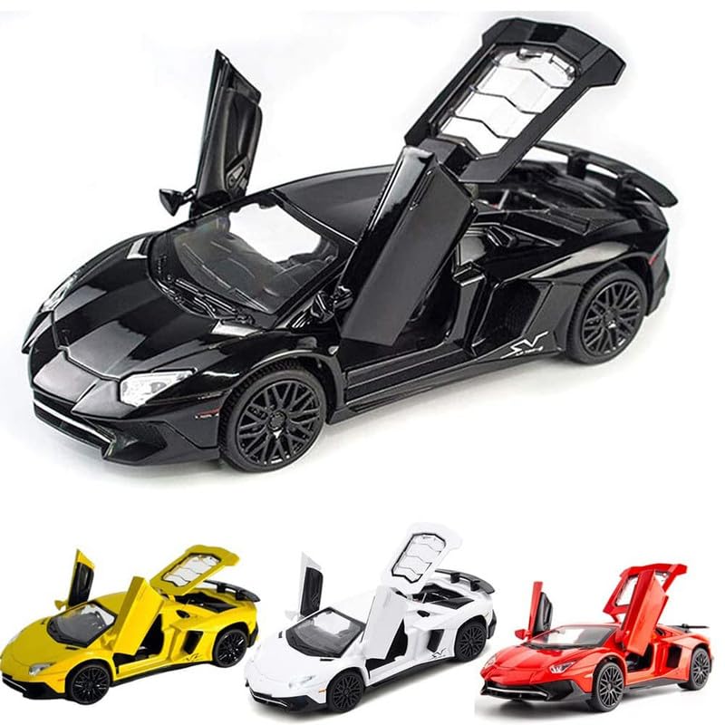 Image of Kids Model 1:32 LP750 Die Cast Metal Car Pull Back Action Opening Doors with Realistic Engine Sound Lights Toy Car Gift for Boys - White