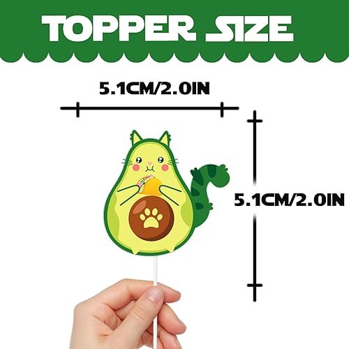 Miniatura 2 de 18 piezas con purpurina de aguacate y gato, taco, postre, magdalena, decoración temática de guacamole, suministros de decoración para baby shower,