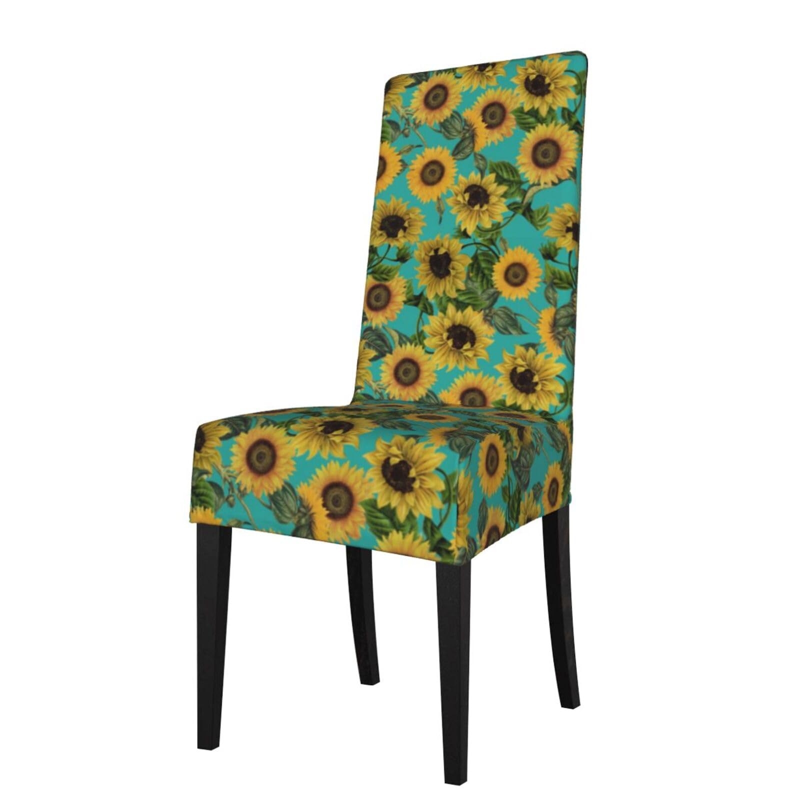 LKYMOH Vintage Sunflowers On Teal, Chair Covers Stretch Chair Slipcovers for Dining Room, for Party Pet Protection Universal Fit Soft Polyester