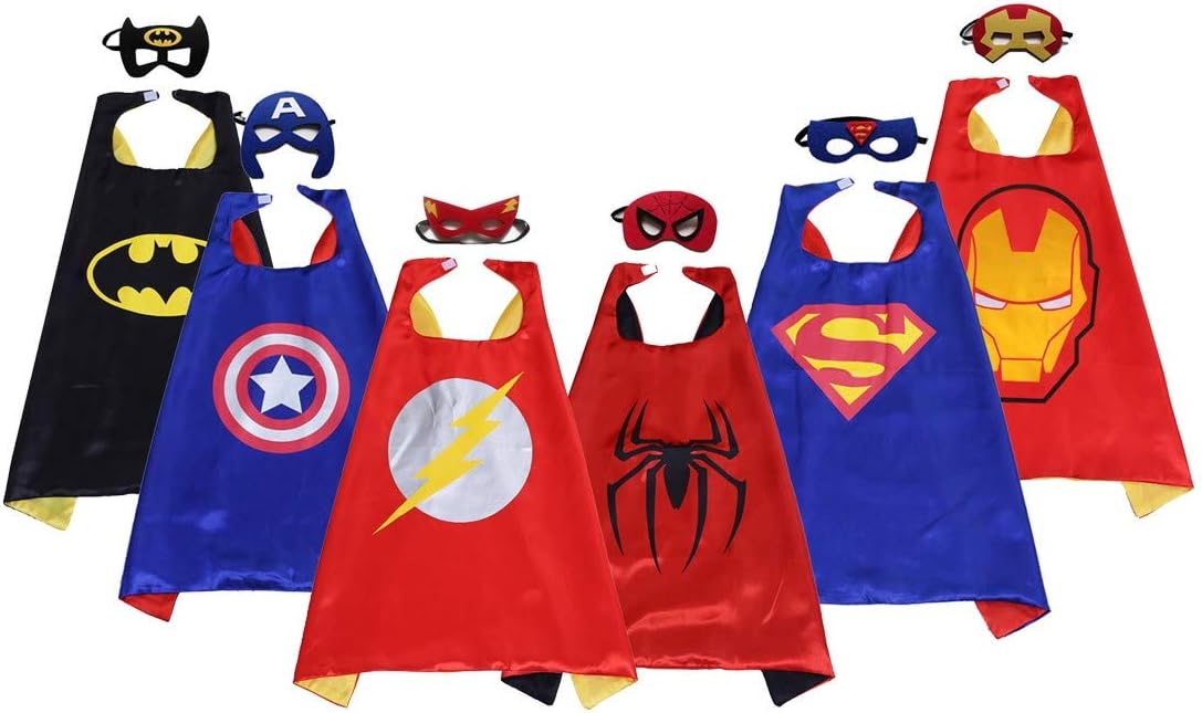 Superhero Capes Set Superhero Double Side Cape and Mask for Kids Superhero Halloween Toy Gifts for Kids (Black)
