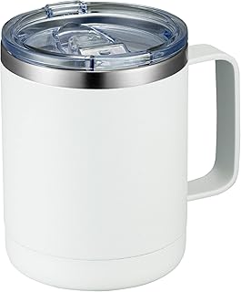 MEWAY 12oz Coffee Mug With Handle and Sliding Lid,Stainless Steel Travel Tumbler Cup with Handle,Double Wall Vacuum Insulated Camping Cup for Hot & Cold Drinks Tea (White,Set of 1ï¼‰