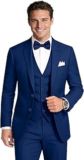 Gentle Season Men's Stretch Slim Fit 5-Piece Suit Set with Blazer, Vest, Pants, Bow Tie, Necktie and Pocket Square