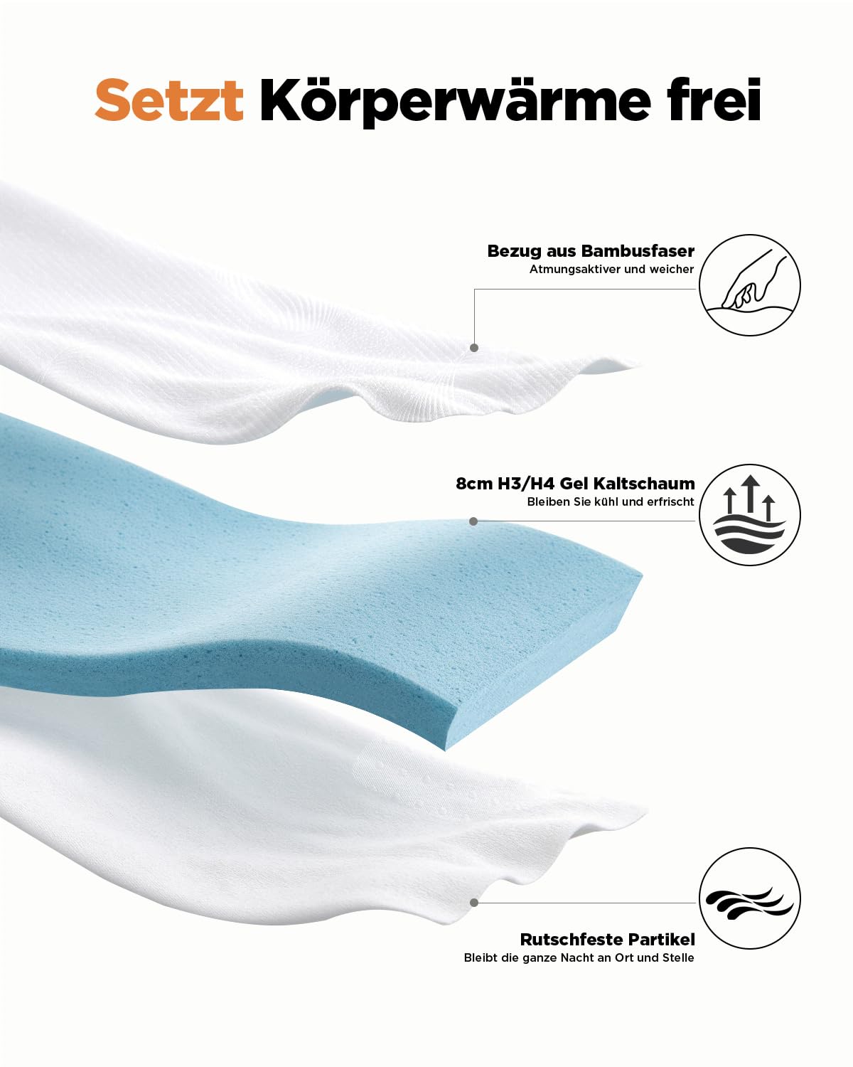 Matrastopper 180 x 200 cm H2/H3, matrastopper gel topper met afneembare Matrastopper 180 x 200 cm H2/H3, matrastopper gel topper met afneembare