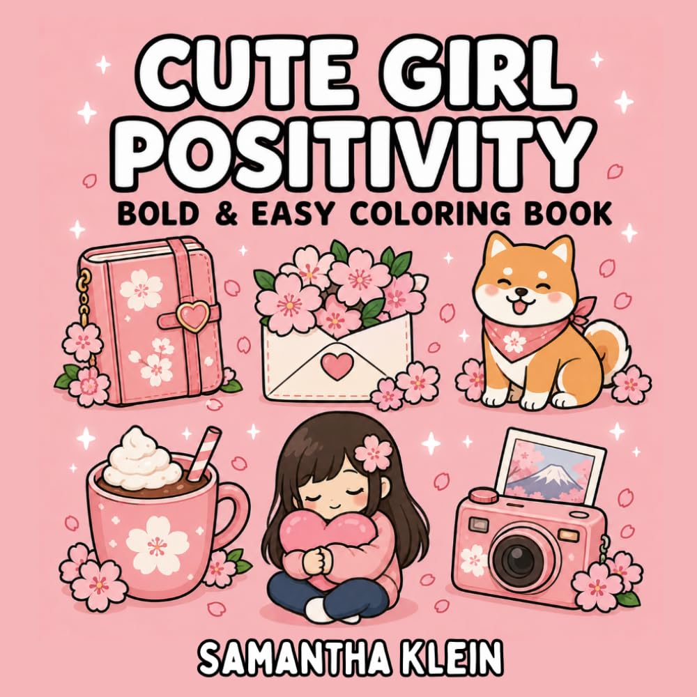 Cute Girl Positivity: Bold & Easy Coloring Book for Teens and Adults (Cute Girl Series)