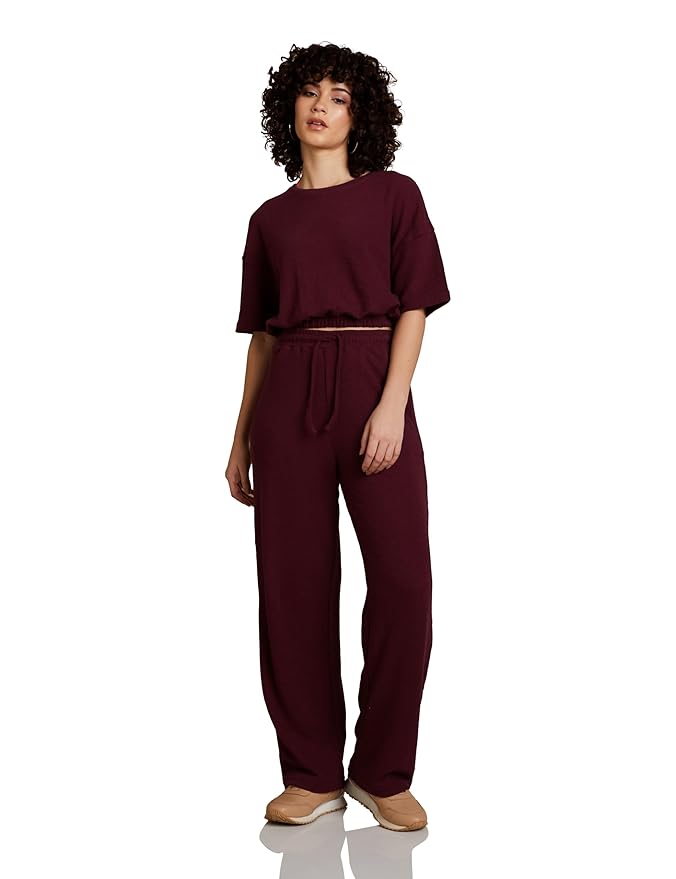 Amazon Brand - INKAST Women's Cotton Blend Top & Culotte Co-Ord Set_Ink-Aw23-Crd-901_Wine_Medium