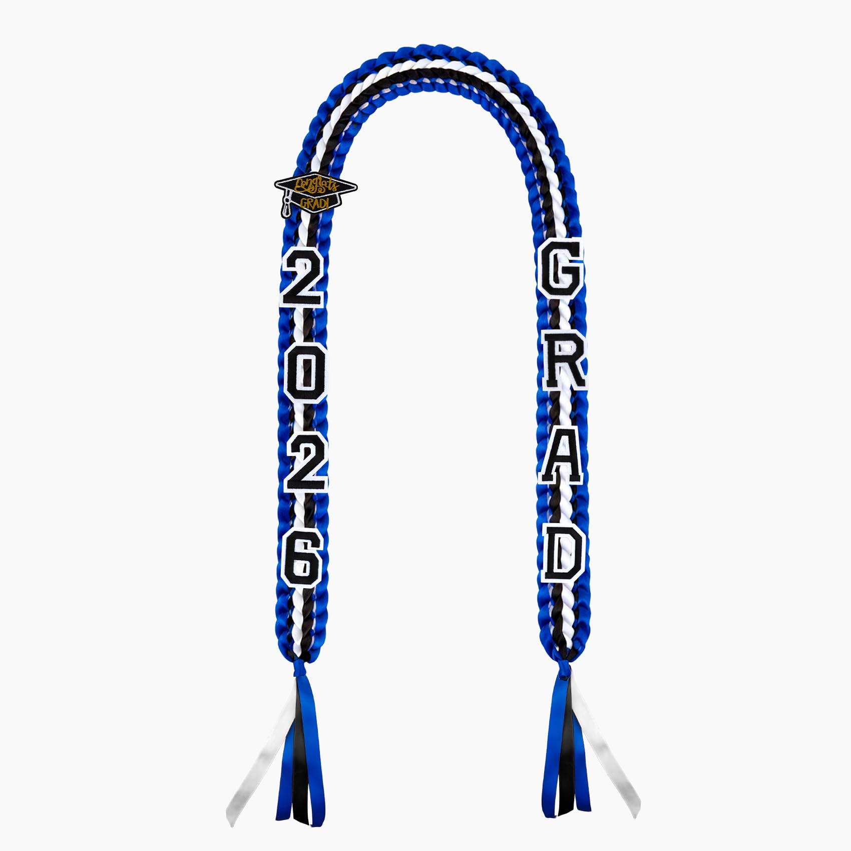 Photo 1 of Karyllena 2026 Graduation Lei - Blue Black and White Graduation Lei Grad Ribbon Leis with Pins, Grad Leis Gifts for Women Men, Graduations Accessories for Students Bachelor Master or PhD Gown