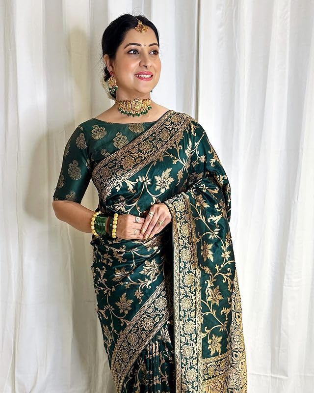 Image of SGF11 Women's Kanjivaram Soft Silk Saree With Blouse Piece