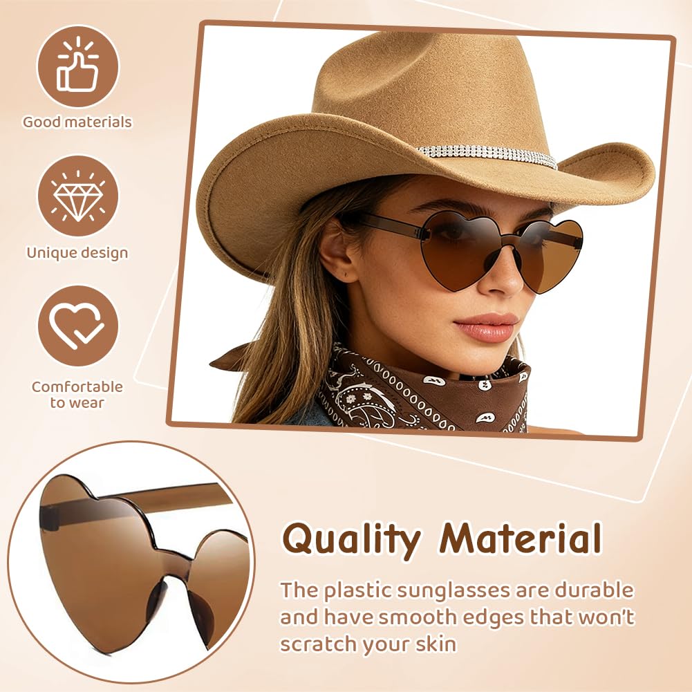 FCXVXCL Sombrero Vaquera 3 Piezas Sombrero de Vaquero Accesorios Sombreros Vaquero del Oeste Traje Sombreros Vaquera con Pañuelo Cuadrado y Gafas para Disfraz Vacaciones Fiesta — view 5