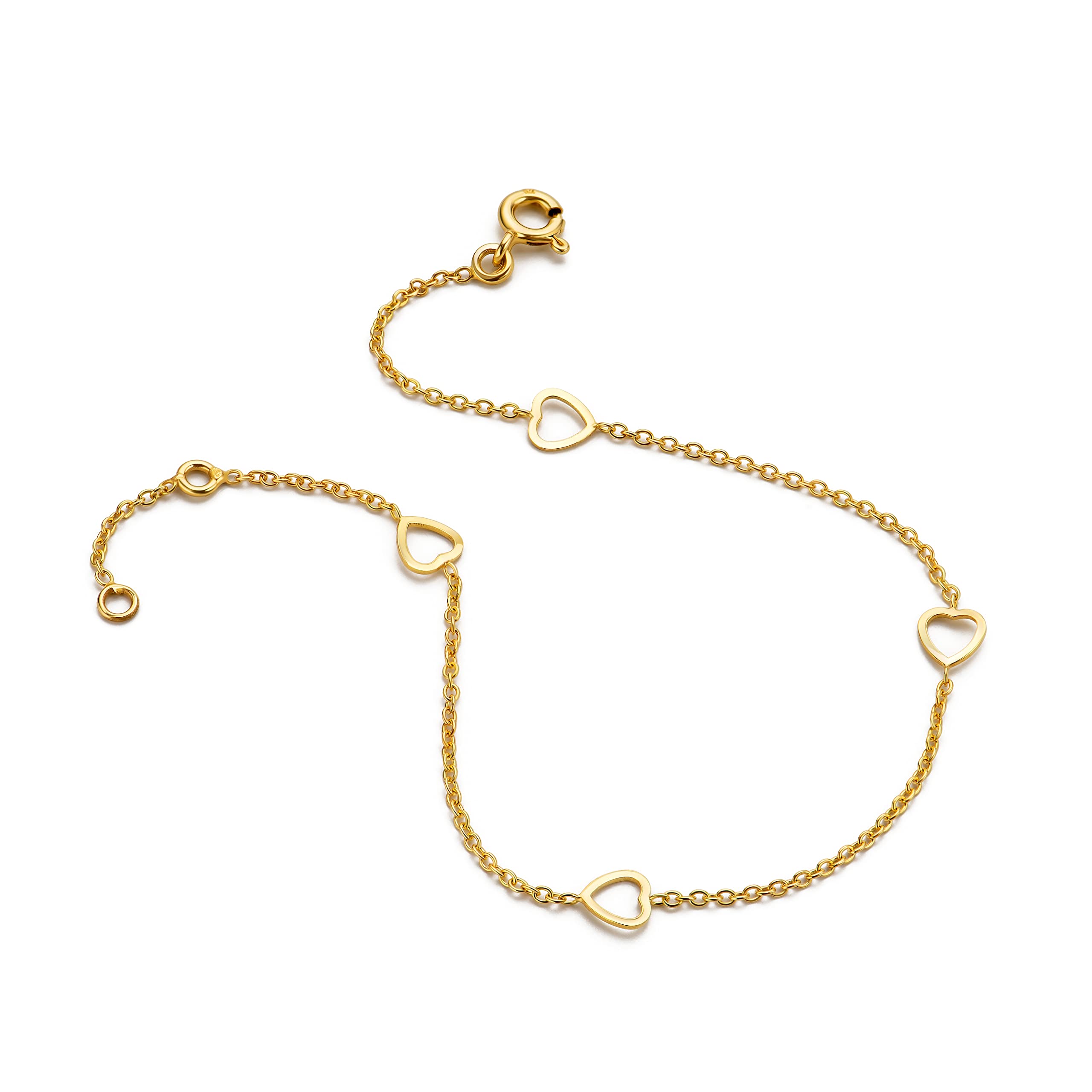 OROVI Armband Damen -9 Karat (375) Gelbgold– Herz Armband Gold, Goldkette 17+1 cm, Anhänger Herzen, Hypoallergene Armkette, Schmuck Damen, Gold Schmuck gefertigt in Italien, inkl. edler Schmuckbox