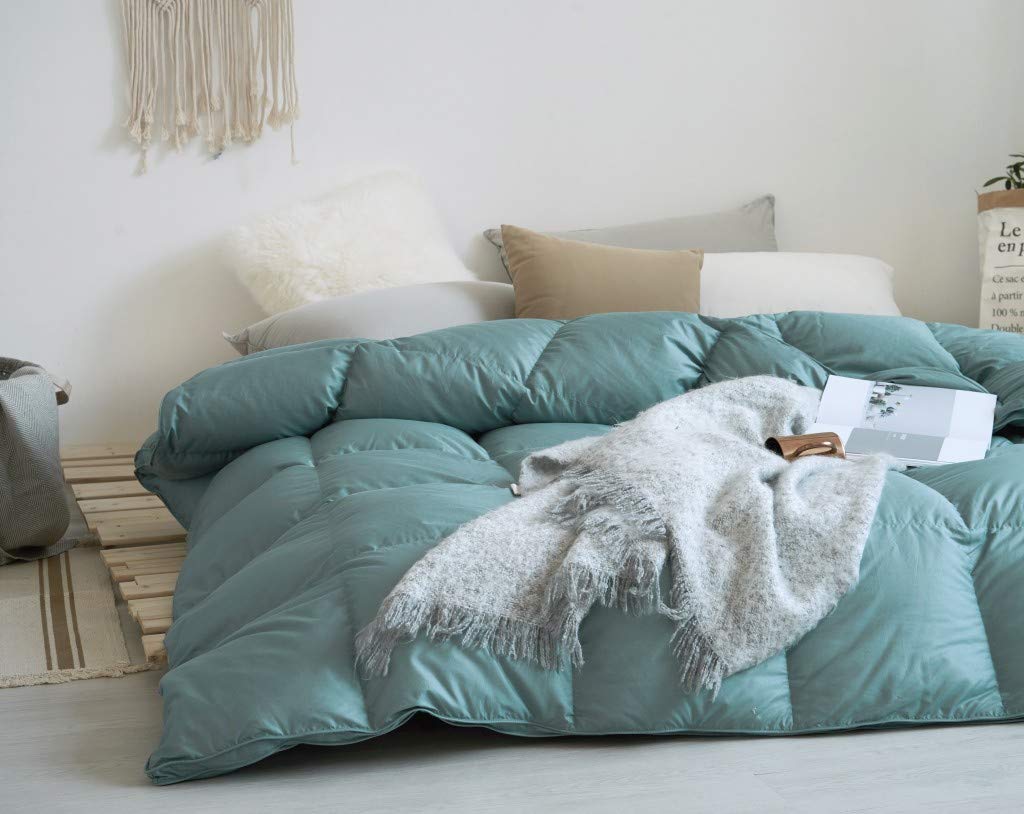 Haru Homie 400TC Cotton Shell Luxury Turquoise Blue Comforter Queen Size 100% Goose Down Filling, Warmth - All Season Duvet Insert or Stand-Alone Comforter (Queen, Turquoise Blue)