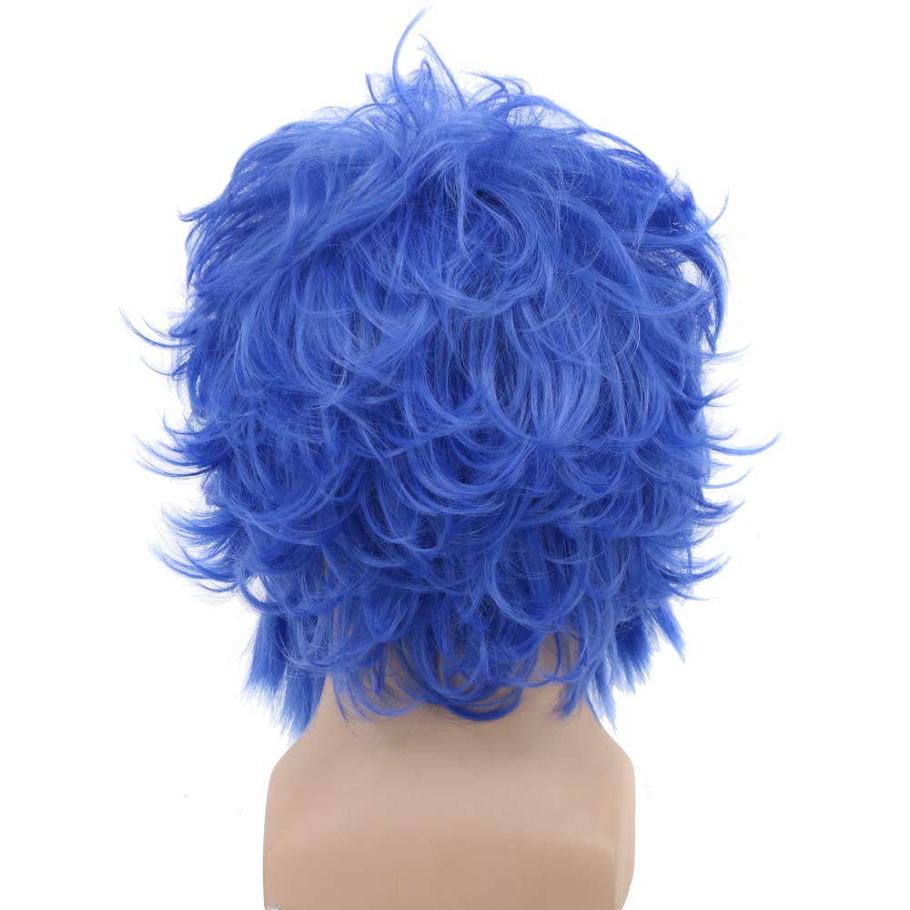 Yuehong Men Short Curly Blue Layered Wig Anime Cospaly Party Costume Hair Heat Resistant Synthetic Fibers Wig Soft Durable - Image 4