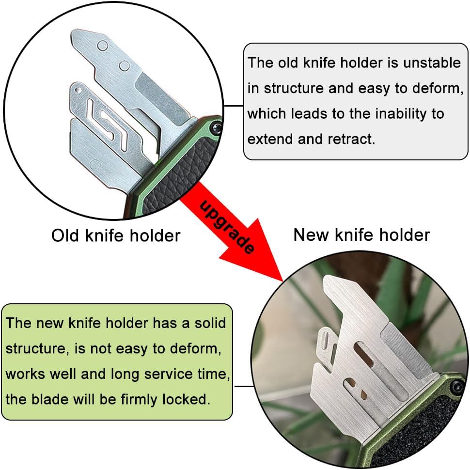 Caresolove Utility Knife Quick Exit Button, EDC Double Action Automatic Knife Push Button, Boxcutter Retractable With Clip, Auto Out The Front Box Cutter With 5PCS Replacement Blades