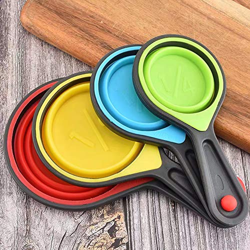 Collapsible Measuring Cups And Spoons - Portable Food Grade Silicone For Liquid & Dry Measuring, 8 Piece Set Kitchen Measuring Tool #TOP6