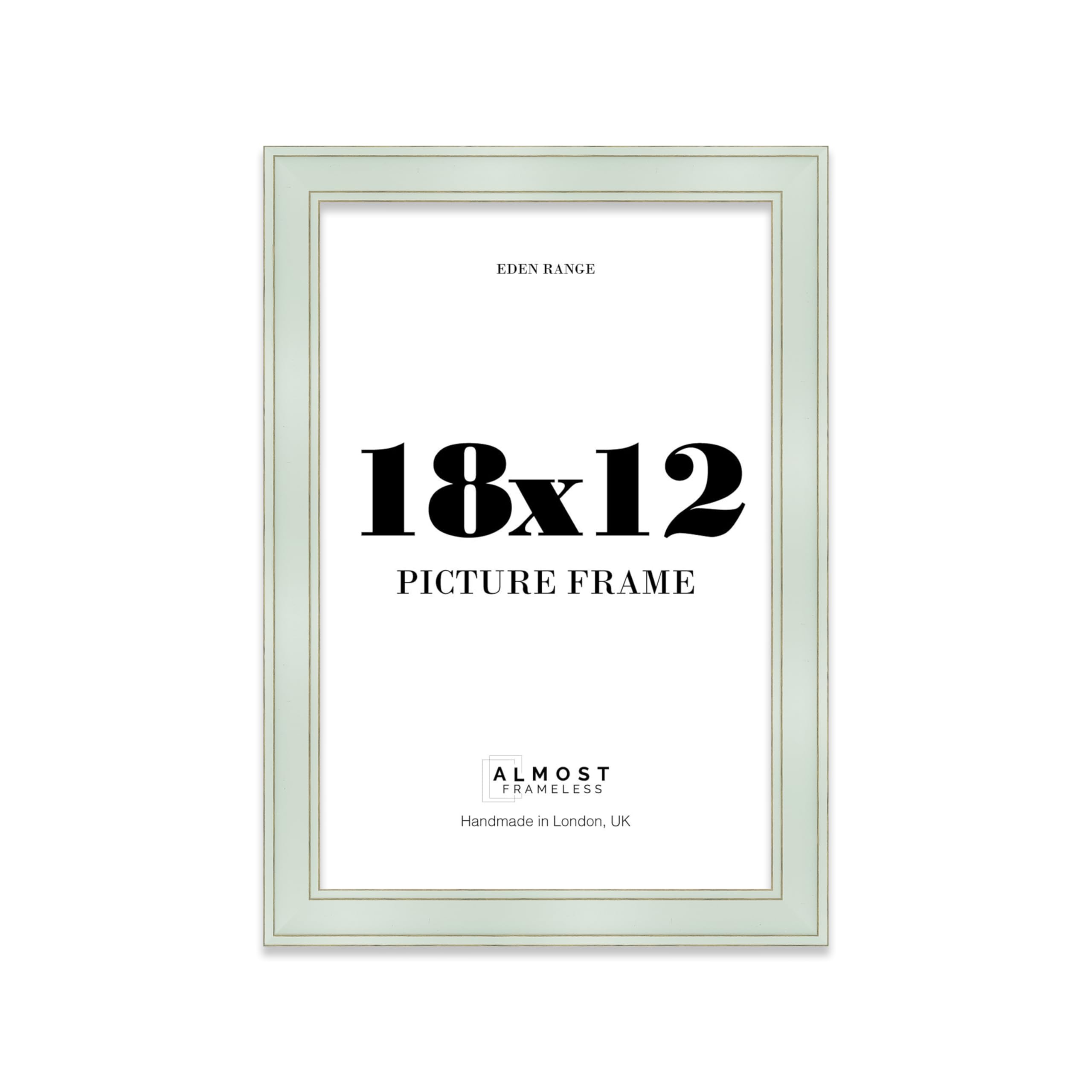 18x12 Sage Green Picture Frame - Shabby Chic Photo Frame with Distressed Finish, Gold Trim, Wall Hooks, 37mm Edge - 1 Pack