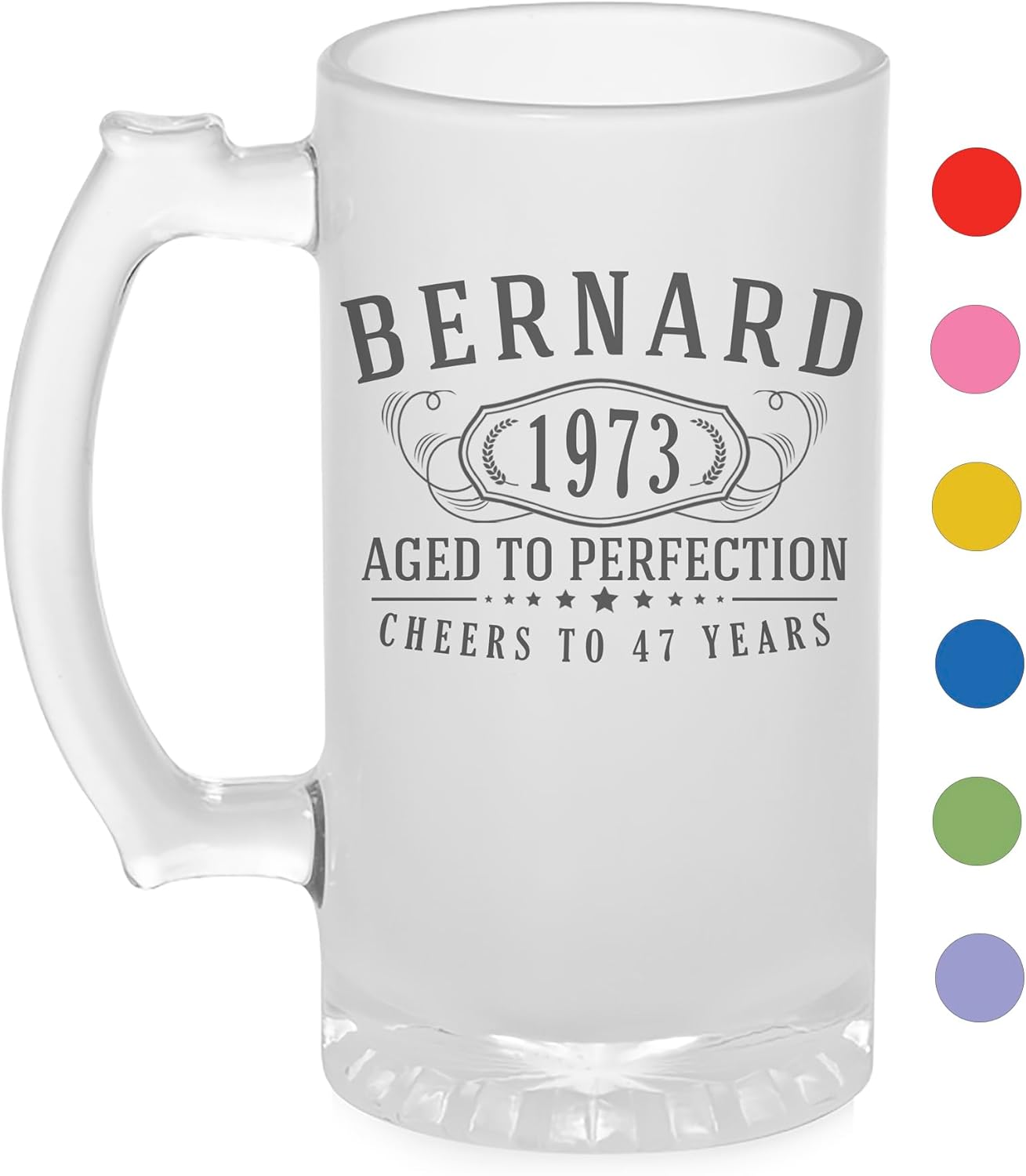 Spotted Dog Company Personalized 16oz Frosted Glass Beer Mug DYE, Father's Day, Groomsmen Gift, Best gift for Him, Men Dad or Husband gift, Retirement, Husband Dad Son Birthday Beer Mug, Bernard