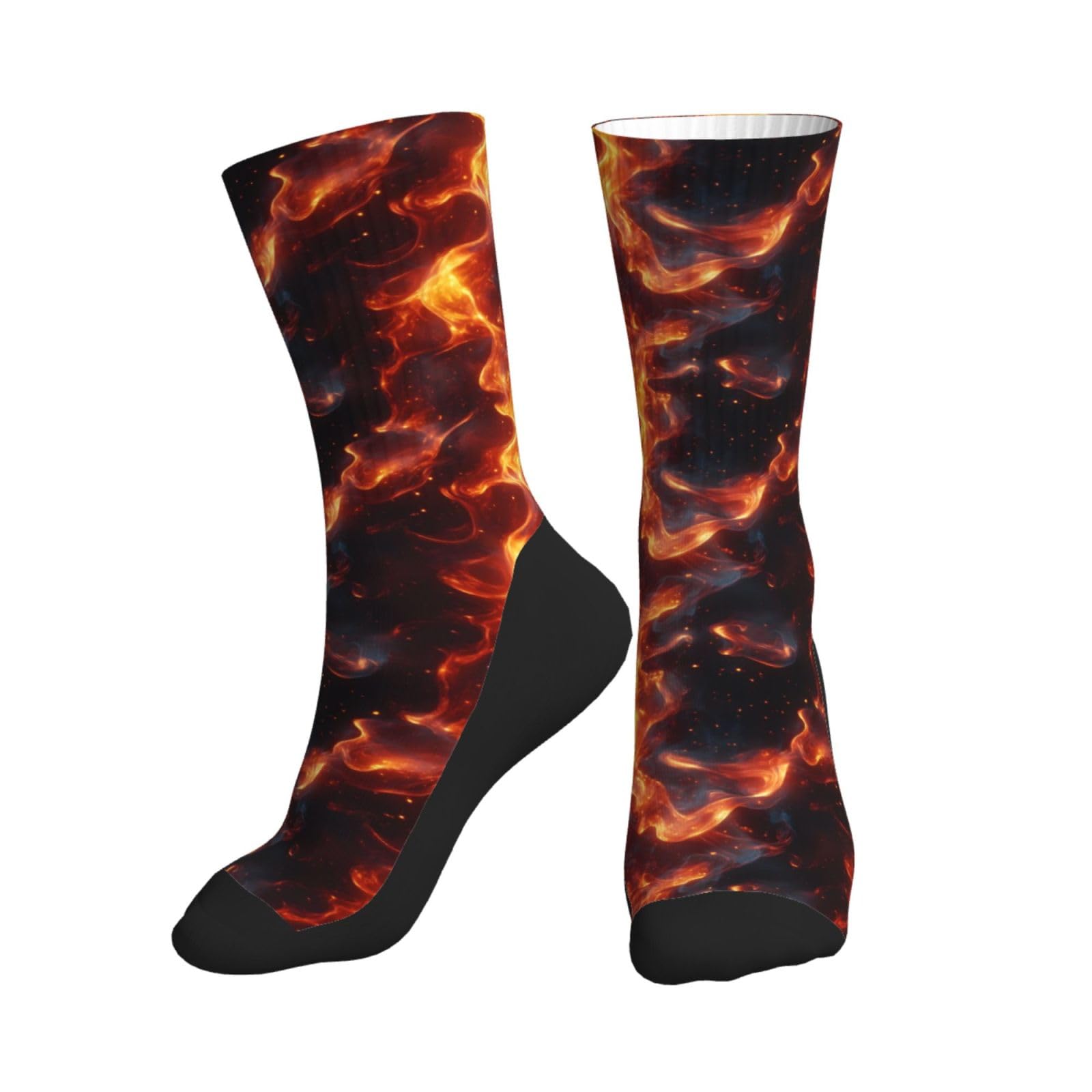 Peiyeety Unisex As Pic Red Flame Pattern Print Crew Socks For Women Men, Novelty Funny Socks Unique For Girls Boys