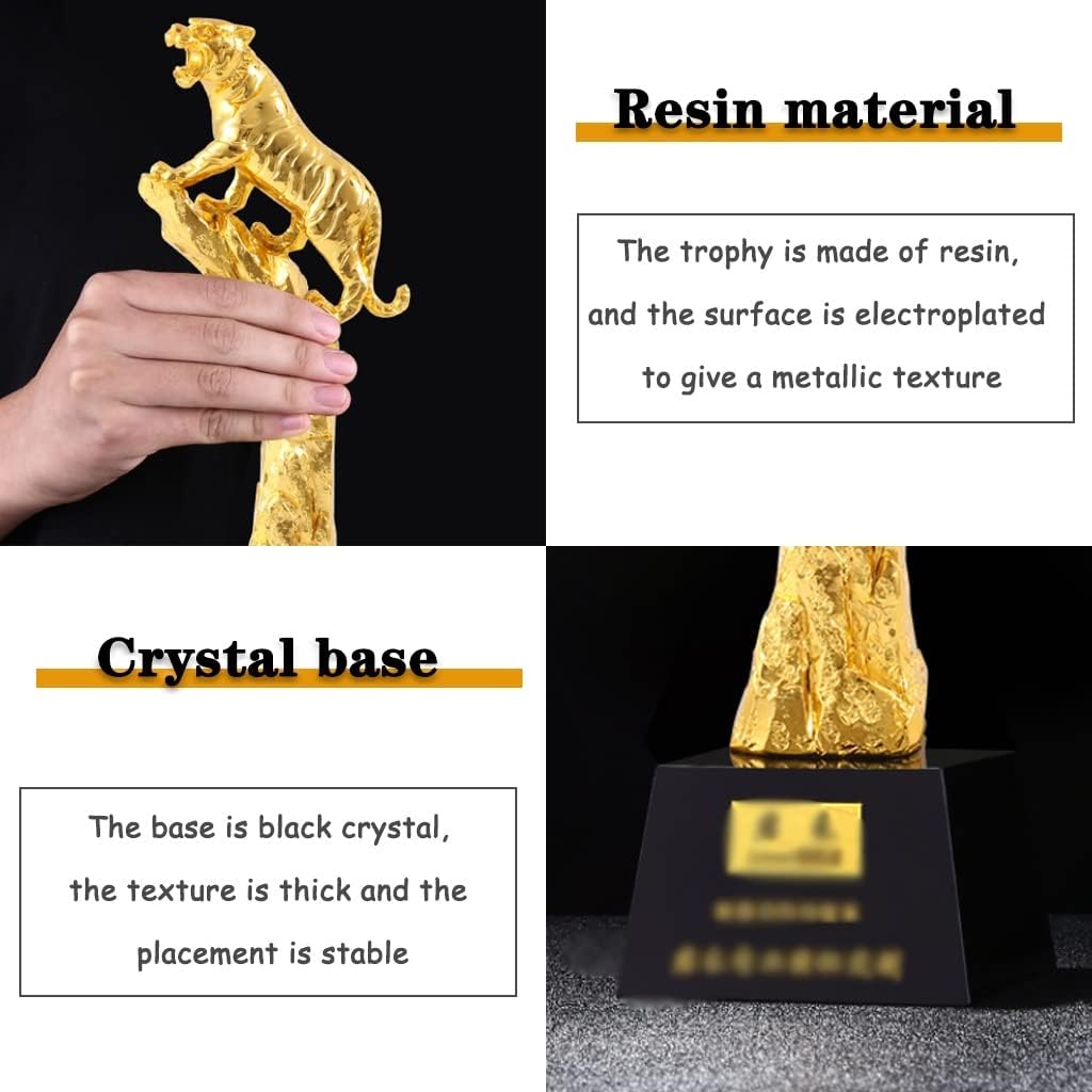 Award Trophies Award Trophies Engraved Tiger Resin Gold Plated Awards Cup, Comfortable Grip Championship Trophy, Creative Annual Meeting Gifts, Free Lettering Crystal Base