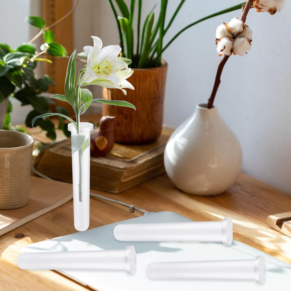 50 Provette Per Fiori Con Tappo In Gomma – Tubetti Porta Acqua Trasparenti, Riutilizzabili, Lunghezza 7,2 Cm, Per Composizioni Floreali E Decorazioni