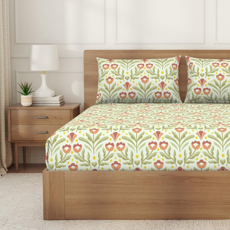 Image of Welspun Arlo Microfiber Double Bedsheet with 2 Pillow Covers, 220x240 cm Double Bed Sheet, Soft Breathable Fabric, Fade Resistant, Easy Care, Comfortable Cooling Bed Sheet, Light Green