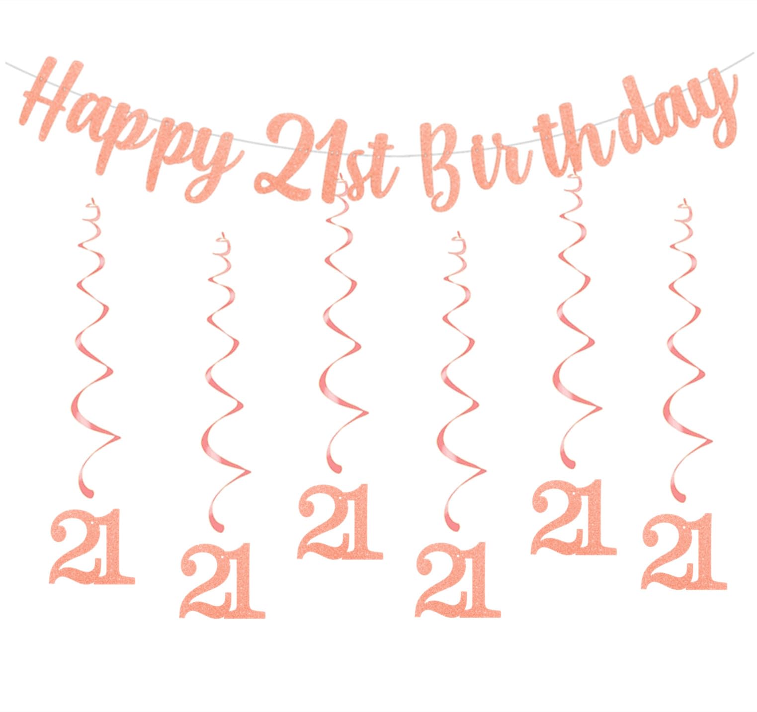 Decorazioni Compleanno 21 Anni Oro Rosa – Striscione Happy 21st E Festoni Con Numero 21