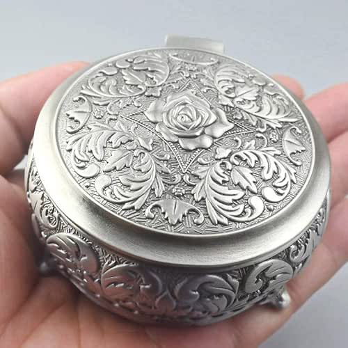 ROSIKING Round Emboss Alloy Metal Music Box Wind Up Antique