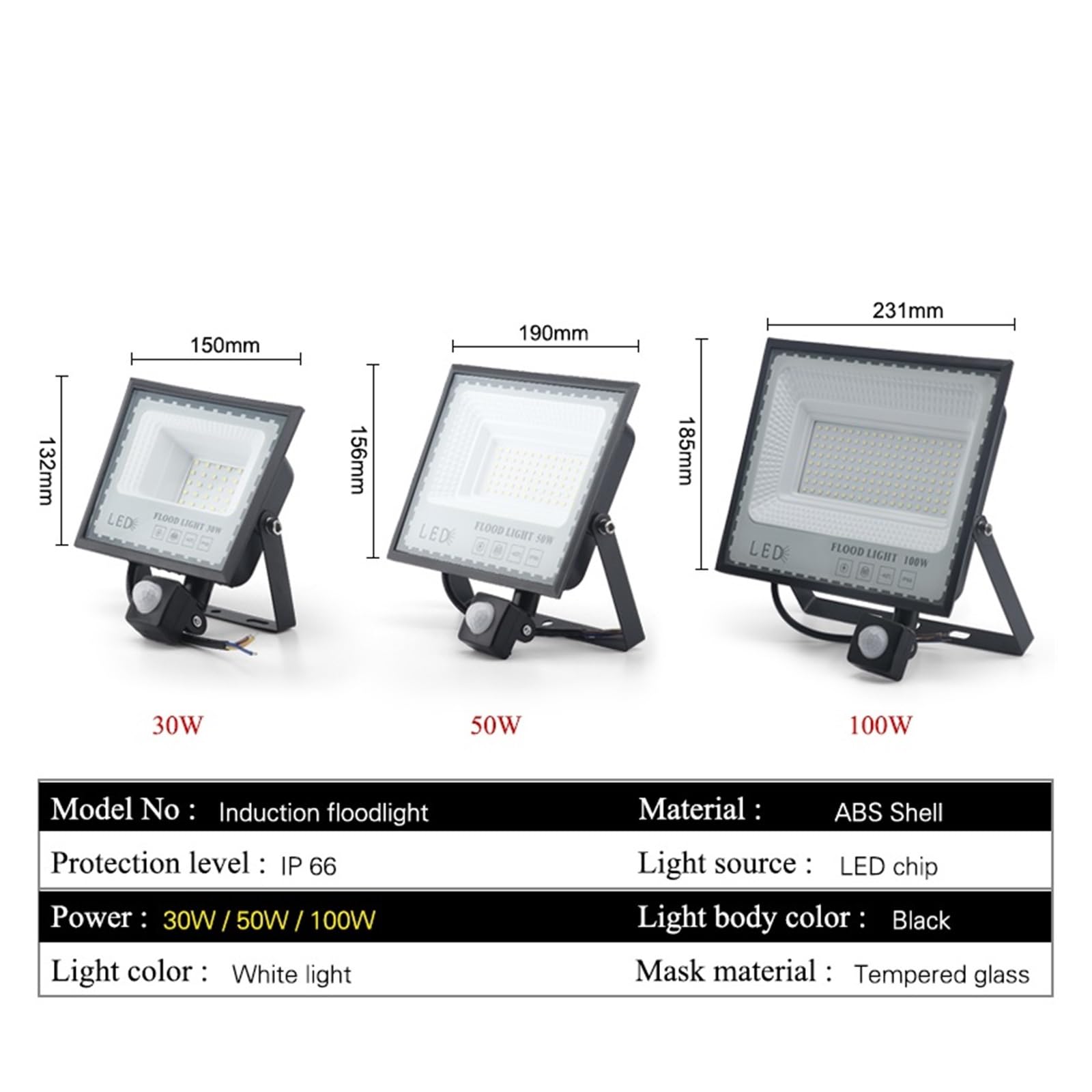 Proiettore A LED Con Sensore Di Movimento 30W 50W 100w Lampada Da Parete For Esterni Faretto A Impermeabile Lampione Stradale Luce Inondazione For Garage da giardino(50w)