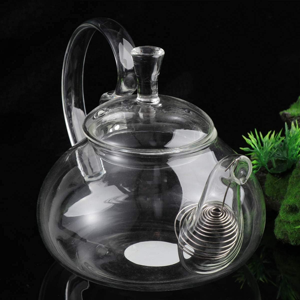 Glass Teapot Spout Filter Coil Strainer, Stovetop Tea Kettle Blooming and Loose Leaf Tea Maker, Clear Crystal Tea Pot-600ml