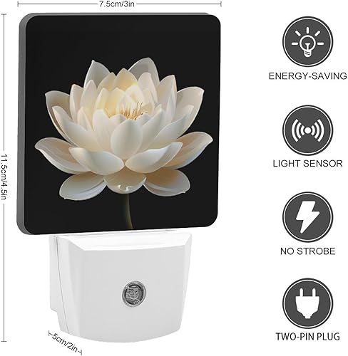 Miniatura 2 de Luz nocturna de flor de loto blanco, luz nocturna enchufable en pared con sensores de luz del atardecer al amanecer, lámpara LED decorativa para