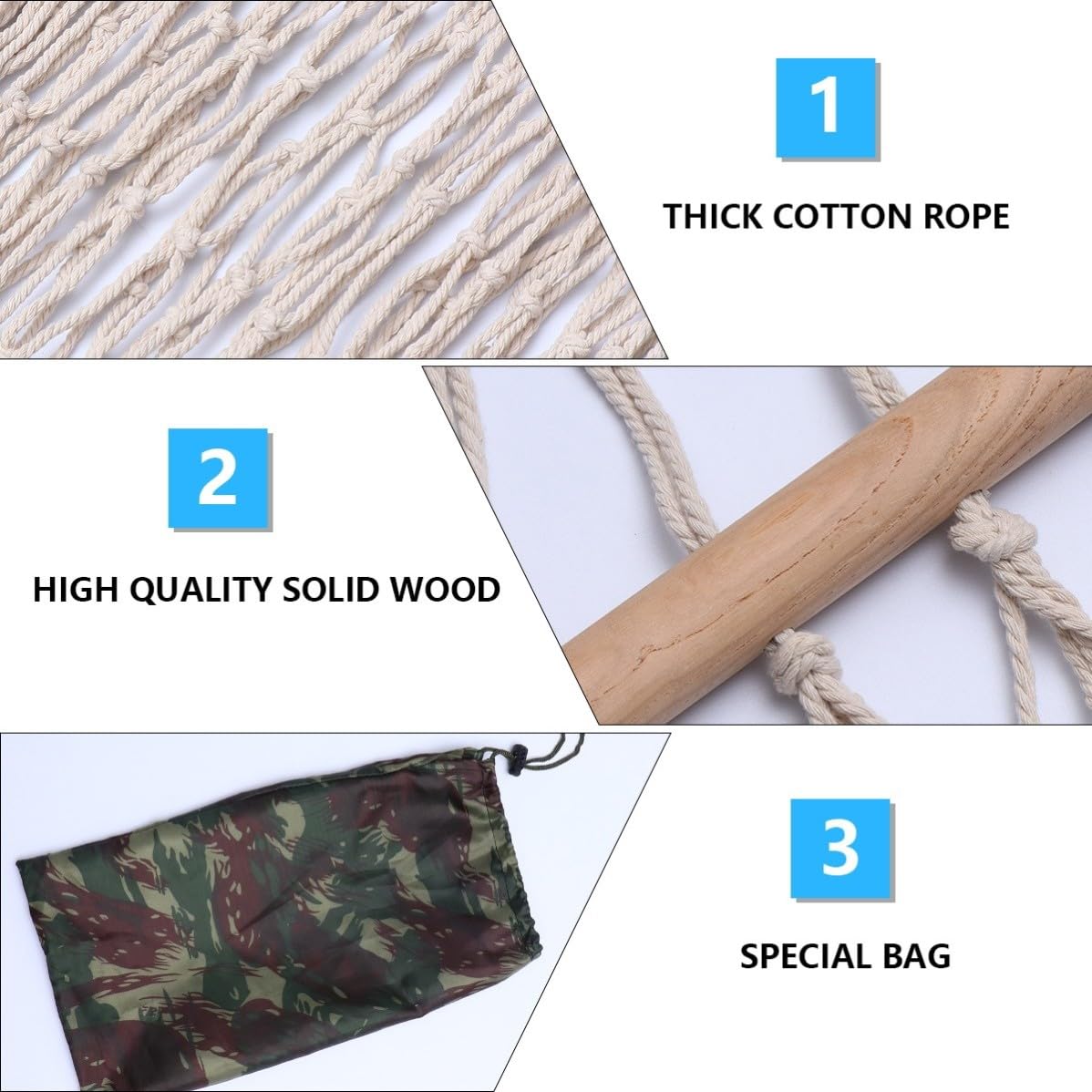Hamaca Colgante Beige con Palo de Madera de Cuerda de Algodón